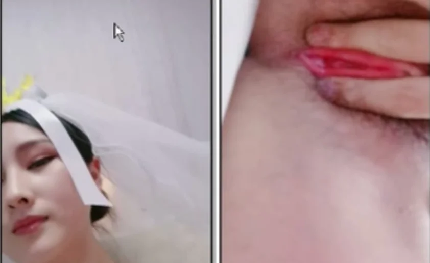 婚紗頭飾美少婦，還在脯乳期，沐洱出奇的粉，宛如少女，粉嘟嘟